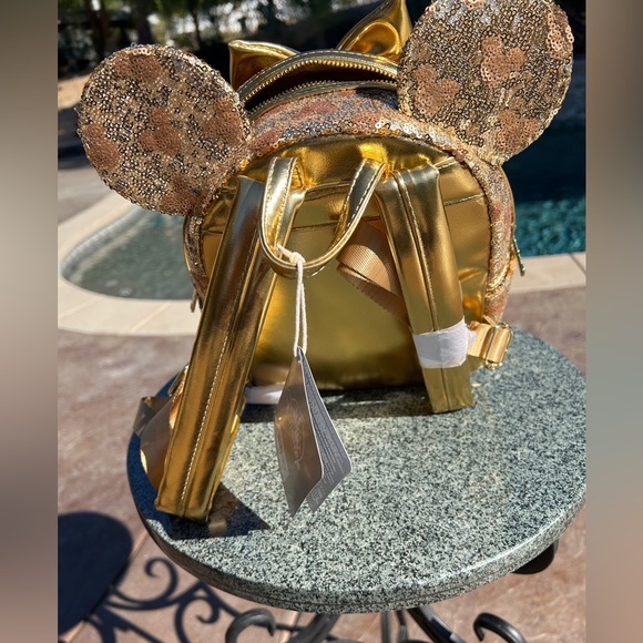 Disney Loungefly NWT Backpack Gold Sparkle,Minnie Ears.Gold Hrdwr. Host Pick - Picture 6 of 12